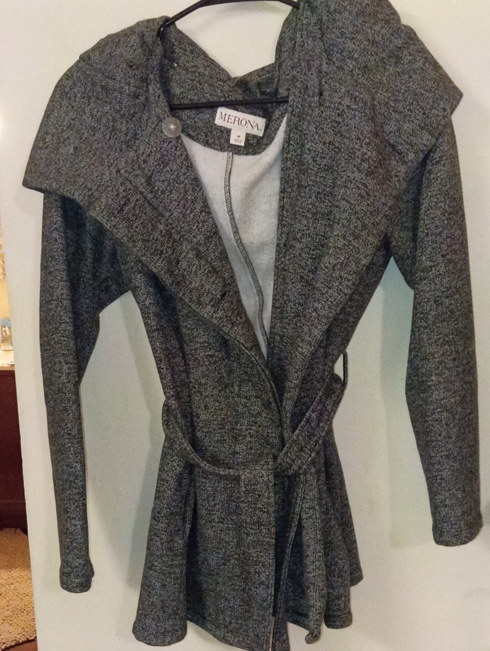 Merona Gray Hooded Tie-Waist Trench Coat Size Medium